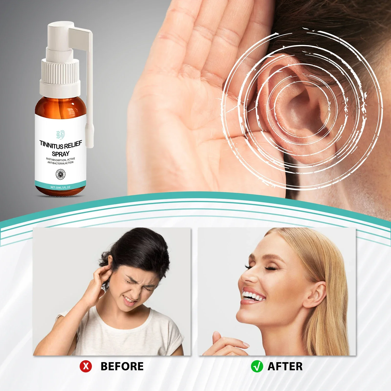 

Soothing Ear Spray for Tinnitus & Hearing Support | Relieves Itching, Otitis Pain with Natural Cleaning Formula for Ear Wellness