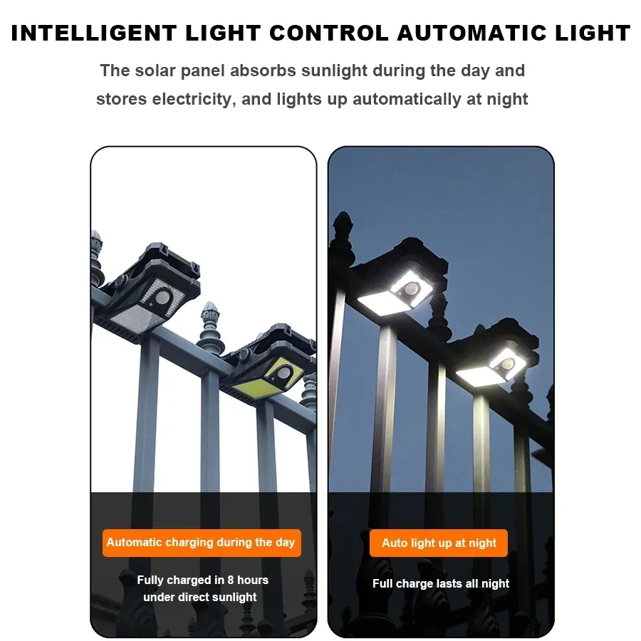 1 قطعة في الهواء الطلق COB LED الشمسية كليب ضوء المحمولة مقاوم للماء الجسم الاستشعار مصباح فناء مصباح الحديقة فناء المنزل التخييم أضواء الجدار #5