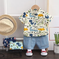 Children Clothes Spring Cartoon Baby Boy Short Sleeve Printe Dinosaur Causal Shirts Jeans 2Pcs/set Kid Fashion Toddler Tracksuit