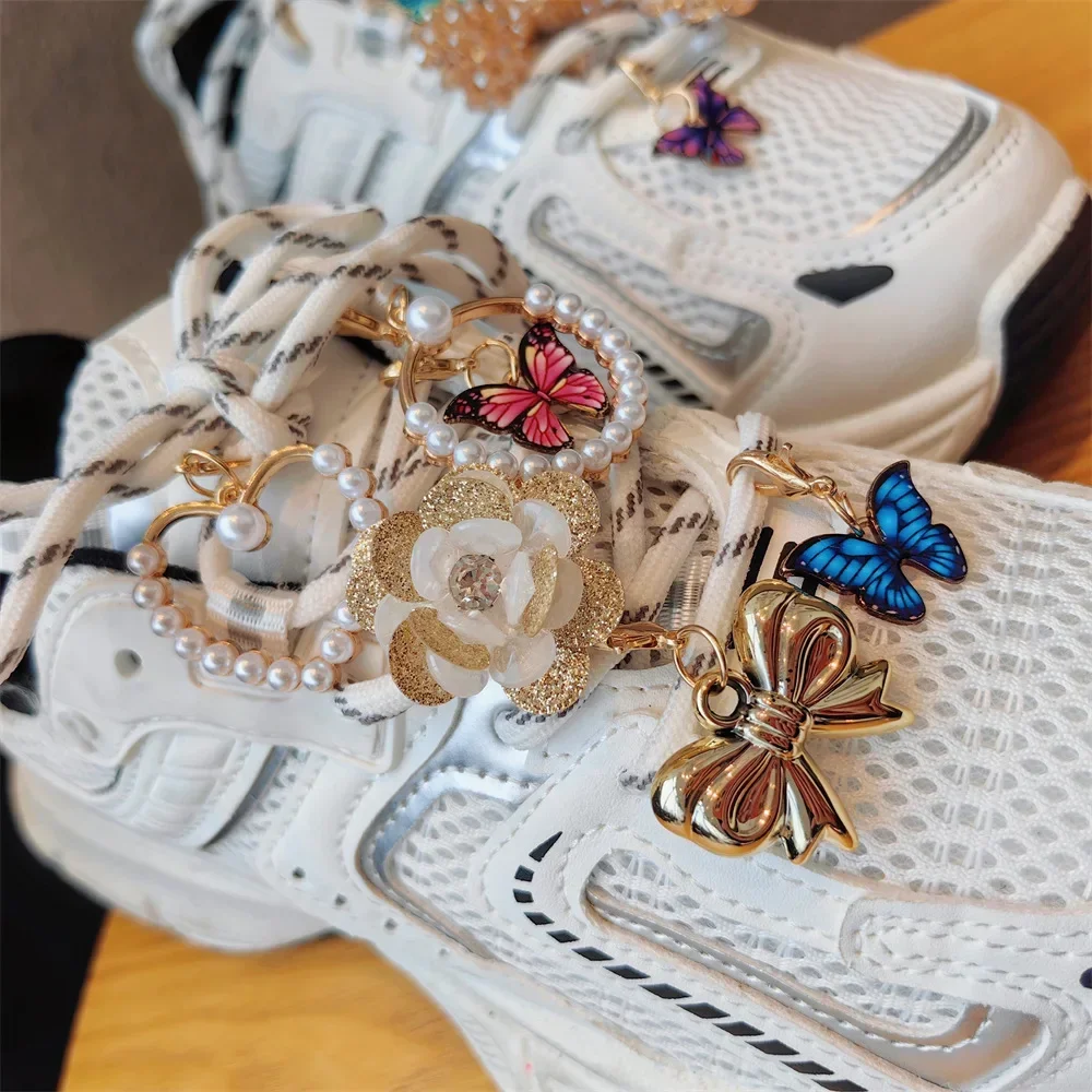 New 1 Pcs Colorful Butterfly Shoe Laces Charms for Sneakers Decorations Pearl Gold Love Shoe Charm Buckle DIY Shoes Accessories