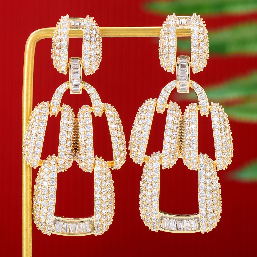 GODKI 60MM Tricolor Drop Earrings For Women Wedding Party Dubai Bridal Jewelry boucle d'oreille femme Gift Jewelry 2021