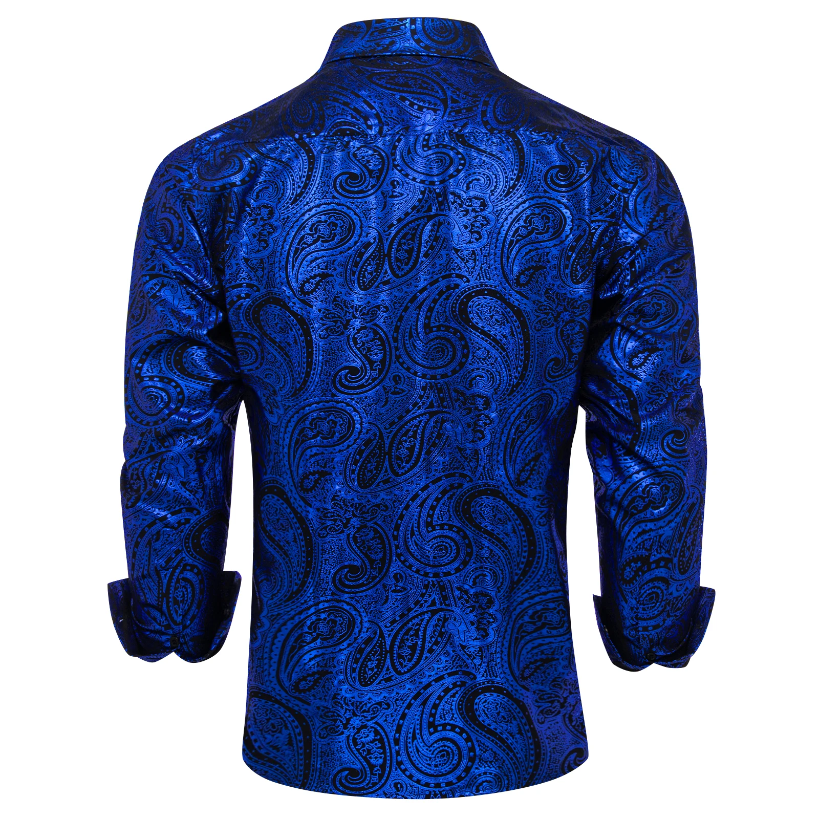 Luxury Gilding Pink Blue Red Paisley Print Silk Dress Shirts for Men Long Sleeve Social Men Clothing Tops Slim Fit Blouse