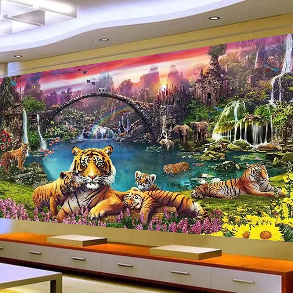 

Waterfall Tiger Diamond Painting Large 5D Diy Full Square Round Diamond Mosaic Embroidery Forest Landscape Home Decor Gift