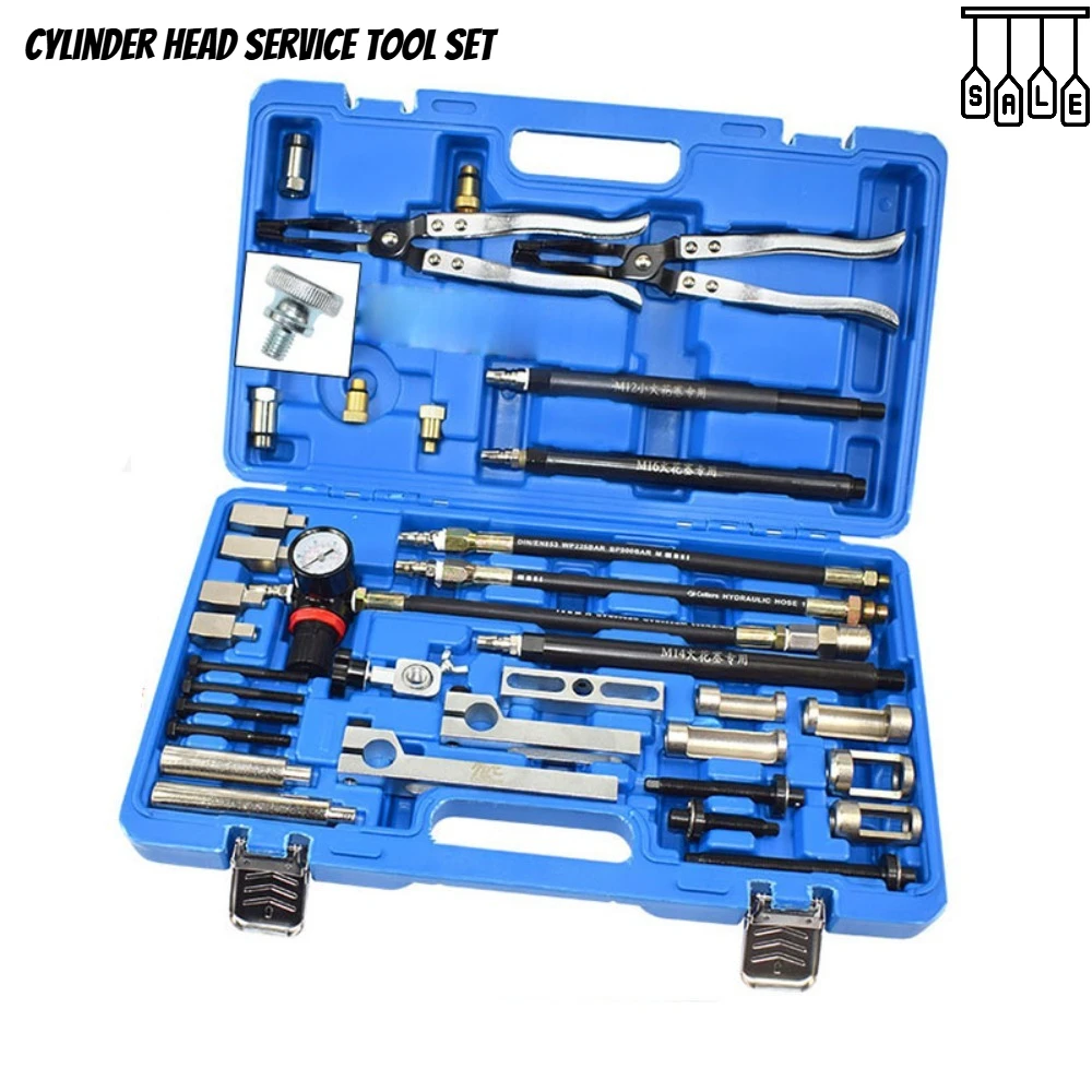 Cylinder Head Service Tool Set  Valve Spring Compressor & Valve Oil Seal Tool for Removal, Installation and Replacement