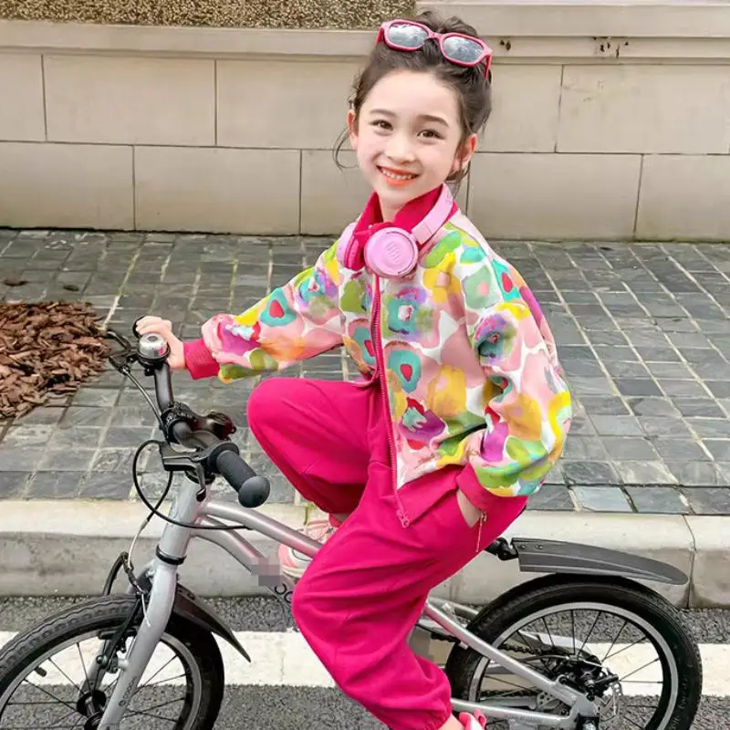 Korean Version Fashion Children Kawaii Spring Autumn T Shirt Pants Girls New Cartoon Long Sleeve Hooded Sweatshirt Girls Clothe