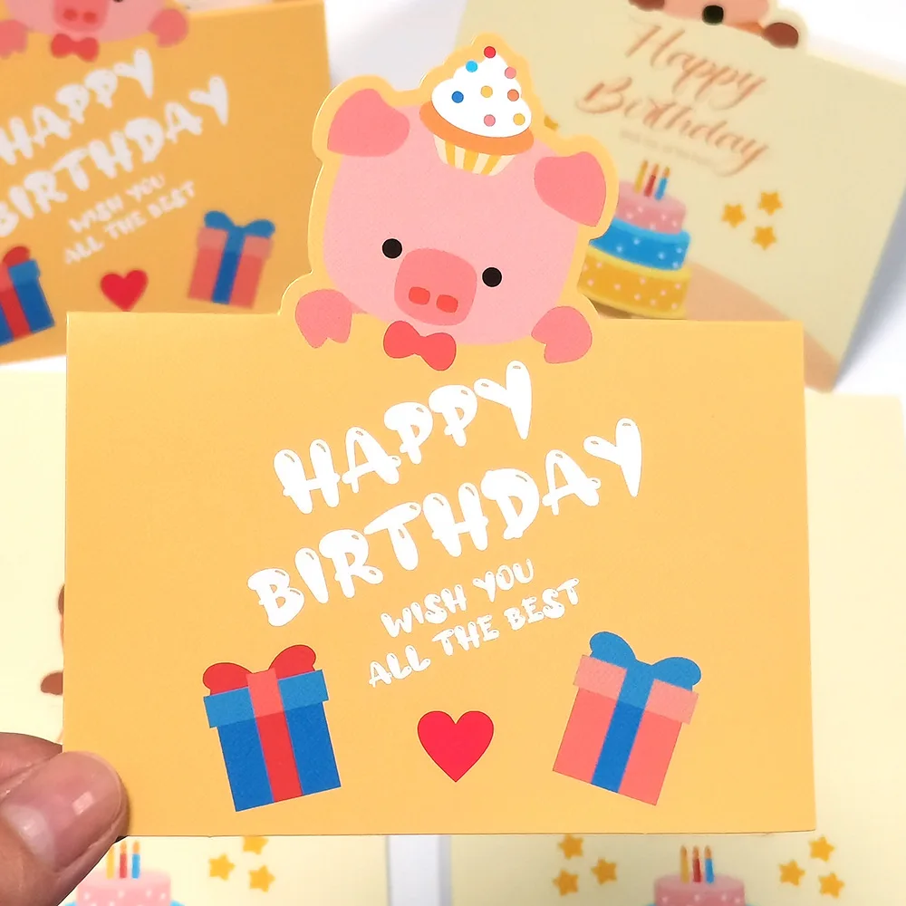 2pcs Happy Birthday Greeting Card Note Message Cards Bouquet Gifts Party Supplies Cartoon Greeting Cards for Kids Birthday