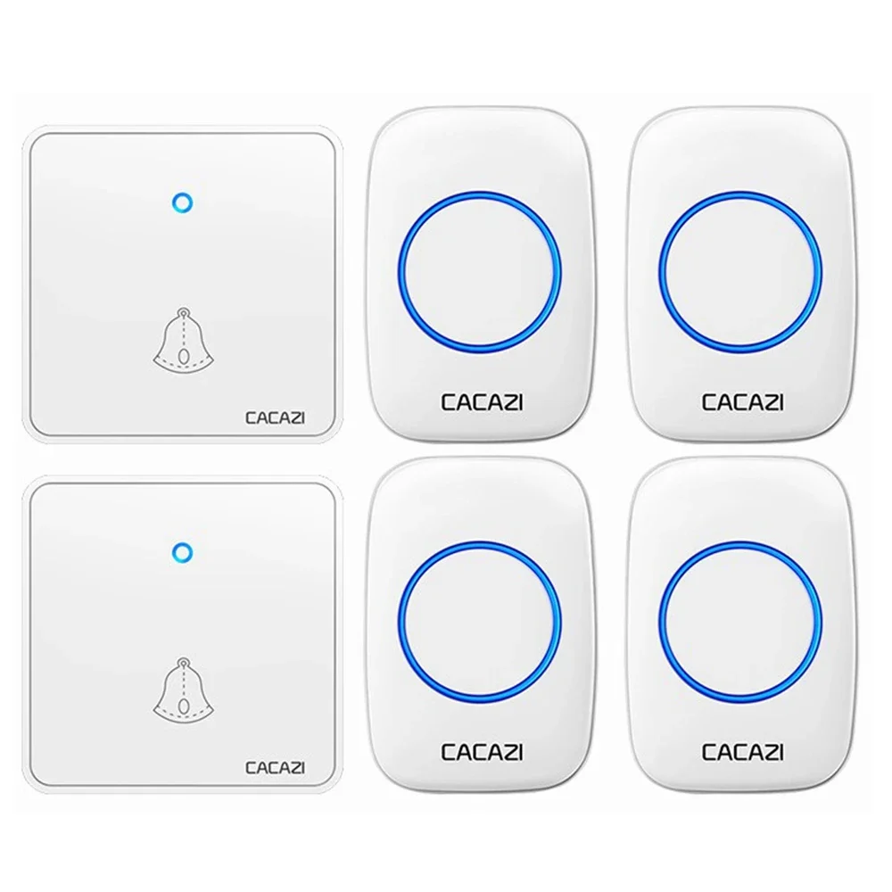 

CACAZI Home Wireless Night Light Doorbell Waterproof 300M Remote 2 Transmitter 4 Receiver CR2032 Battery US EU UK Plug 60 Chimes