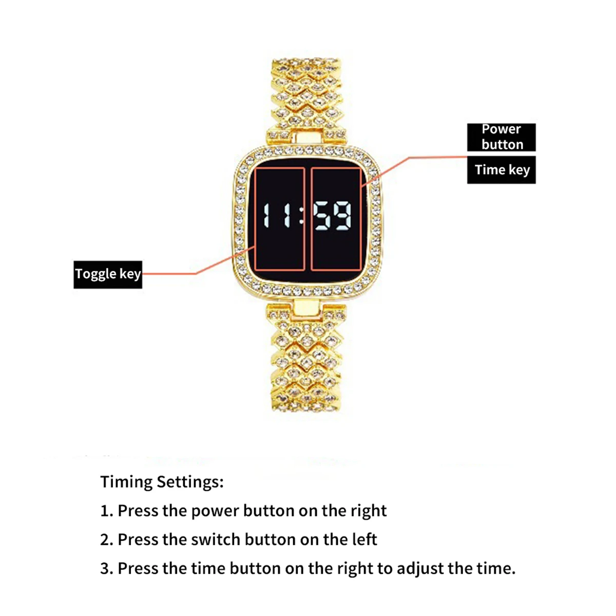 Women Square Diamonds Alloy Led Watch Light Luxury Ladies Electronic Watches Accessories