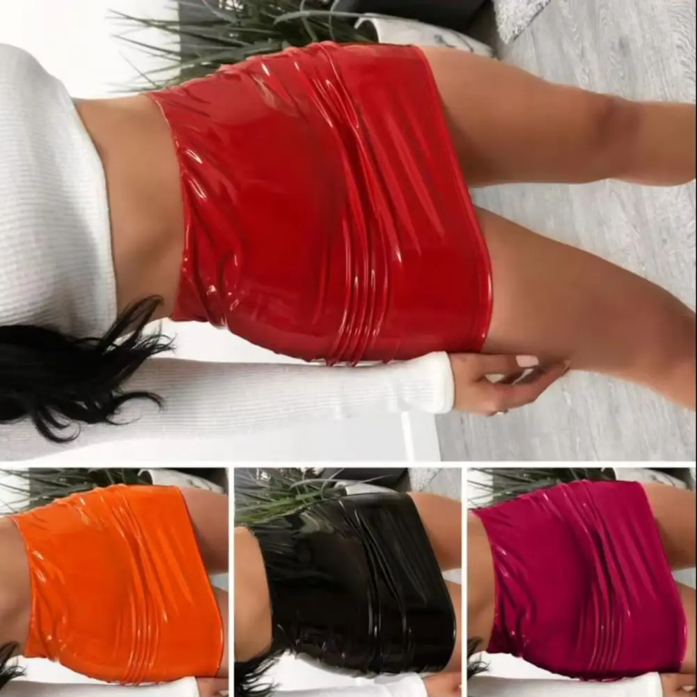 

Imitation Leather Mini Skirt Sexy Versatile Solid Color Short Skirt Parties Clubs Women Bottoming Skirt Fashion Garment