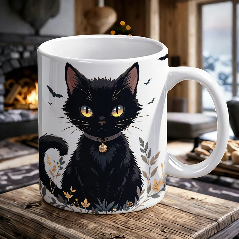 

Mysterious Black Cat Illustration Ceramic Cup, Coffee Cup, Milk Cup,Office Tea Cup,Drinking Cup,Fade-Resistant,Gift for Friends