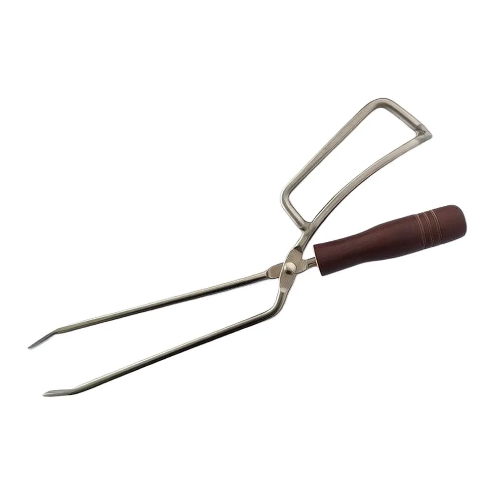 Stainless Steel BBQ Charcoal For Tongs with Extended Duck-Bill Head and Solid Beechwood Handle for Grilling and Fire Management
