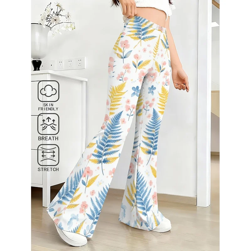 Girls All Over Print Flare Pants Stretchy Bell Bottom Leggings Elastic Waist Pants for Tween Teens Back to School Outfit