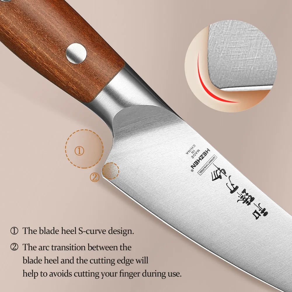 HEZHEN  6.3 Inches Boning Knife German 1.4116 Steel Kitchen Knife Cutter Kitchen Tools 56-58 HRC Gift Box Redwood Handle