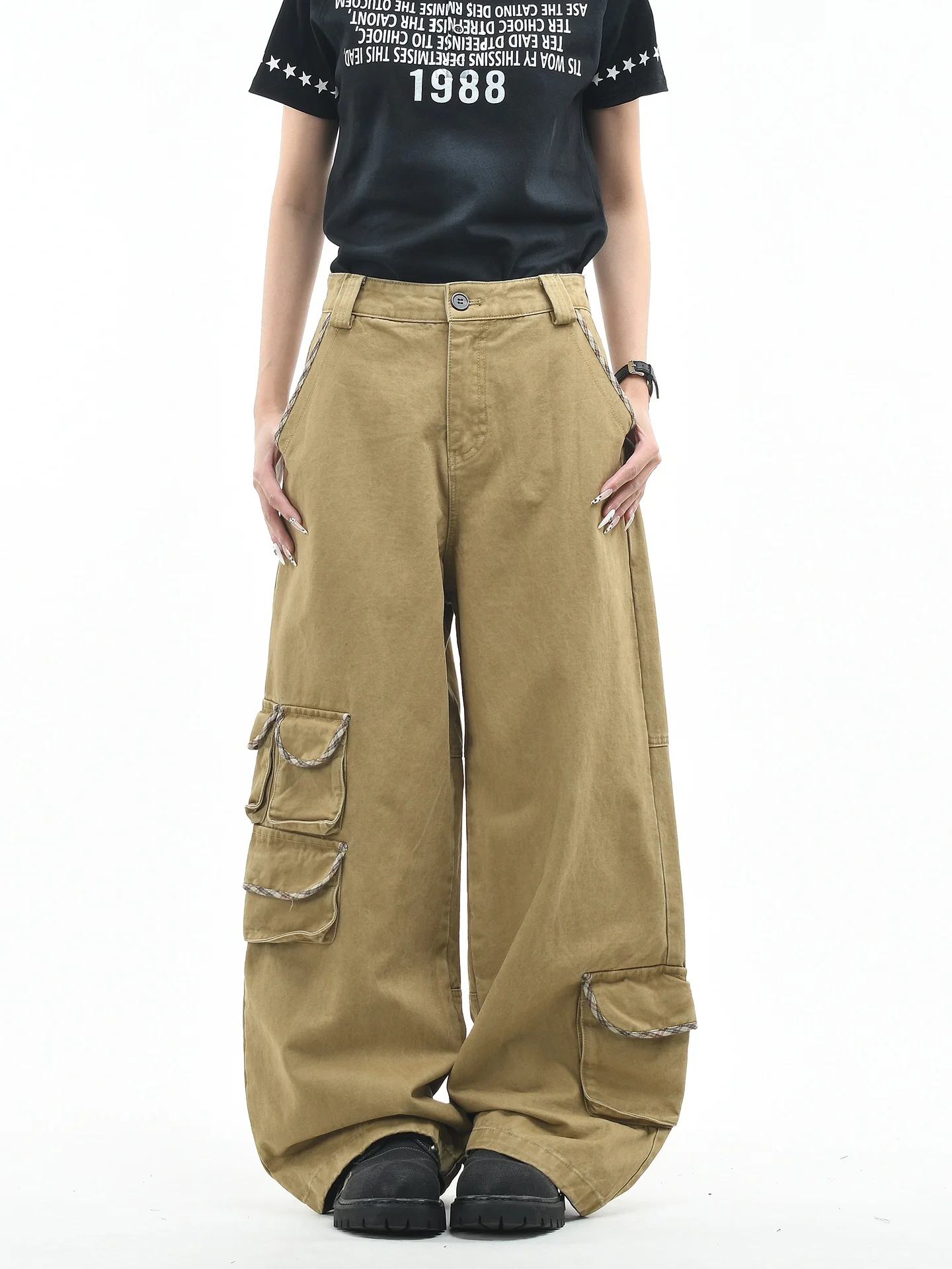 

Оригинальные американские рабочие брюки OV в стиле пэчворк с множеством карманов, прямые, повседневные, свободные, широкие, универсальные, стройнящие, длинные.