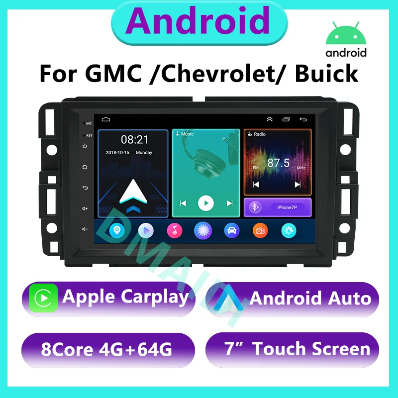 

Car Multimedia Video Player 7'' Android12 Radio GPS Navigation CarPlay Auto For GMC Chevrolet Buick Enclave Yukon Acadia Equinox