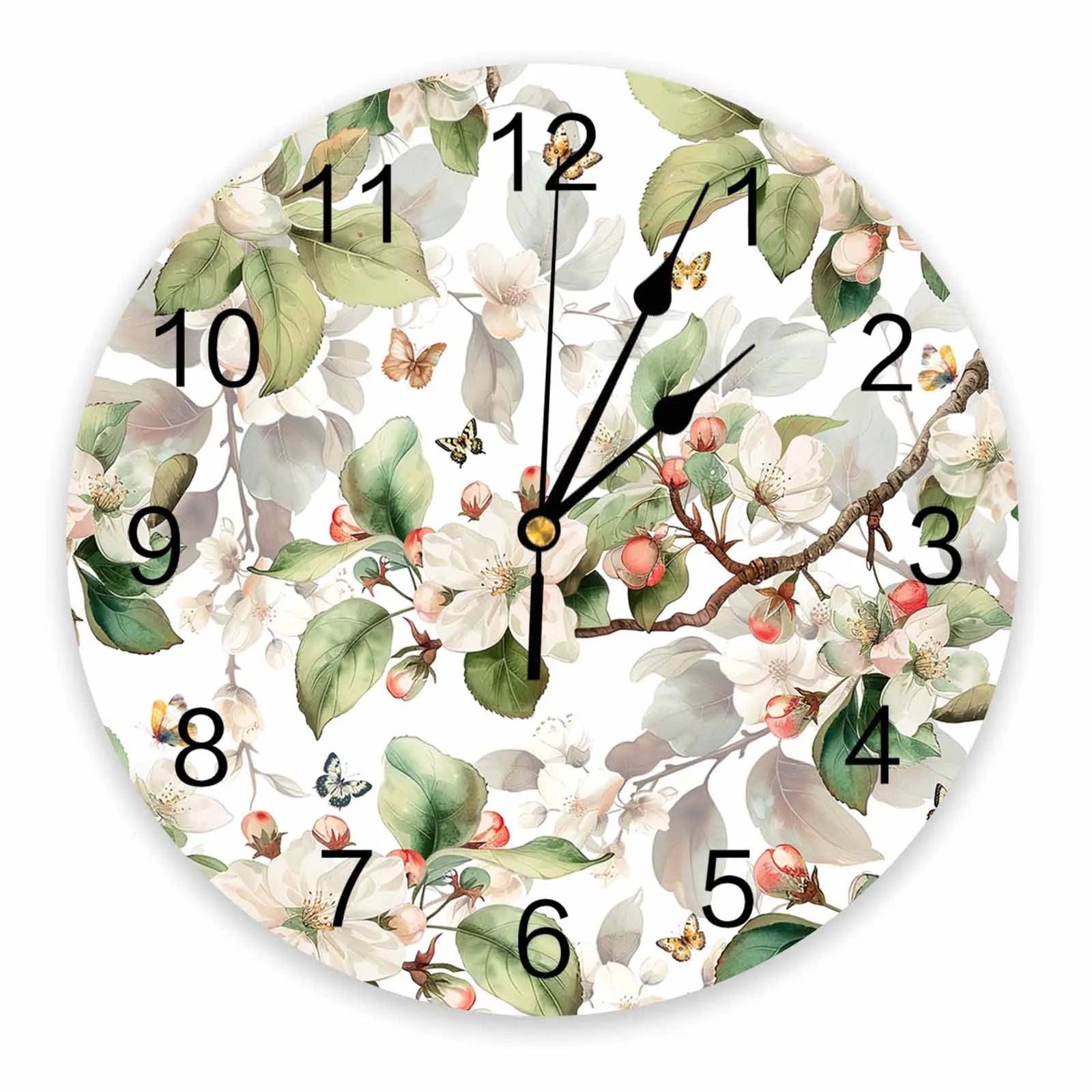 

Butterfly Flowers Leaves Wall Clock Large Modern Kitchen Dinning Round Wall Clocks Bedroom Silent Hanging Watch