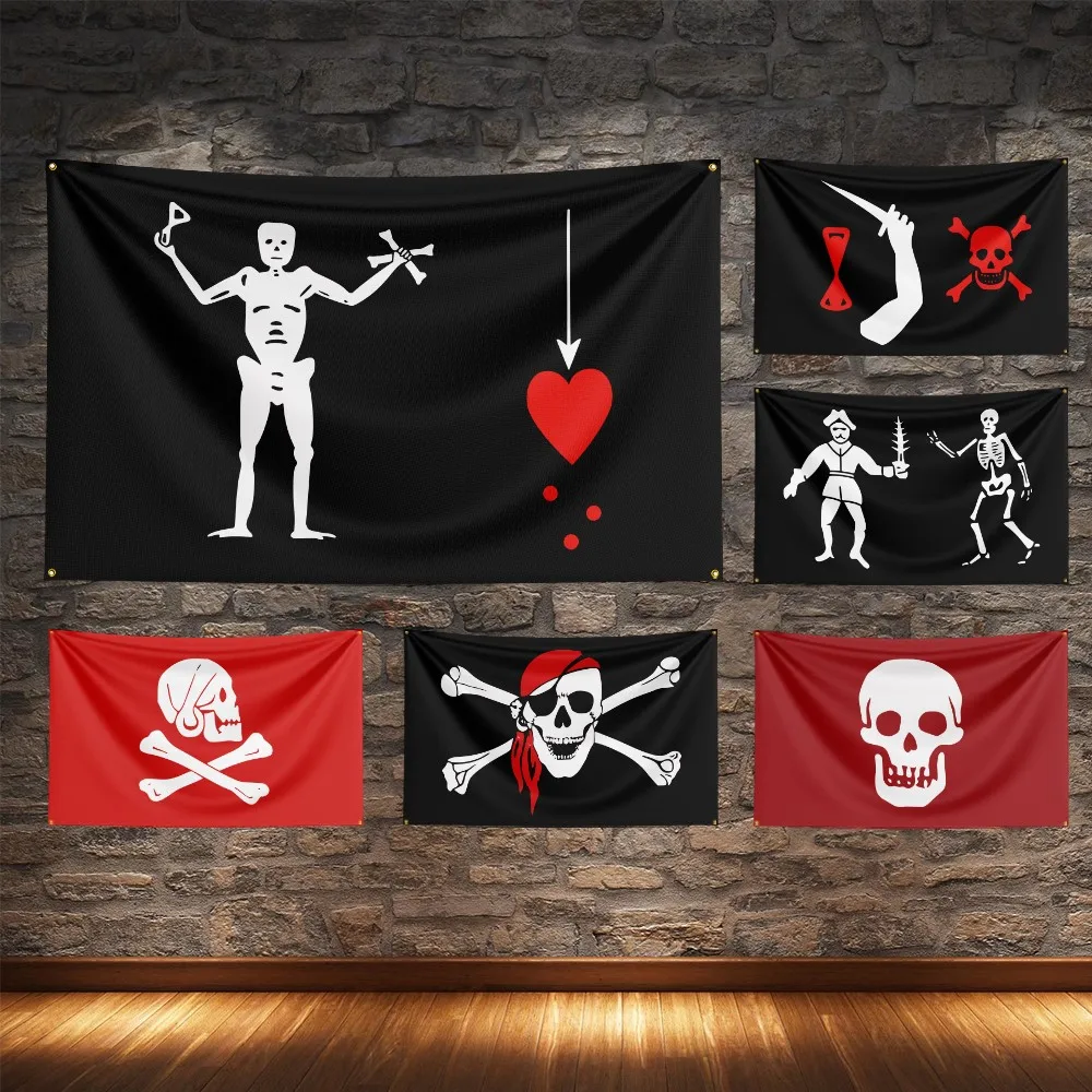 Blackbeard Flag Polyester Digital Printing Edward Teach Banner For Decoration
