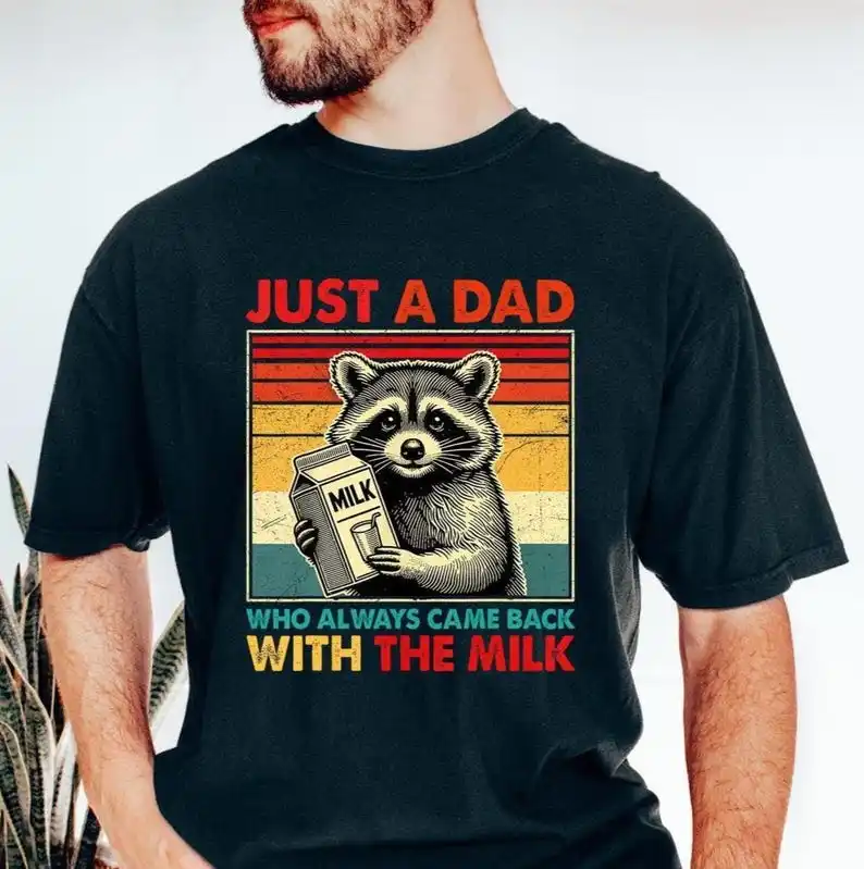 Art Print Dad T Shirt Raccoon Milk Theme Casual Short Sleeve Stylish Fathers Day Present For Men — купить у AliExpress WW