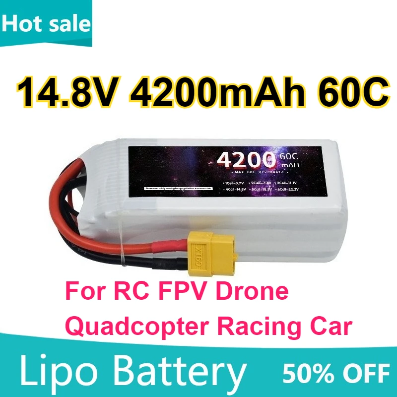 

LiPo Battery 14.8V 4200mAh 60C For RC FPV Drone Quadcopter Racing Car Deans XT60 XT90 TRX EC5 Solid /EC5 Hollow