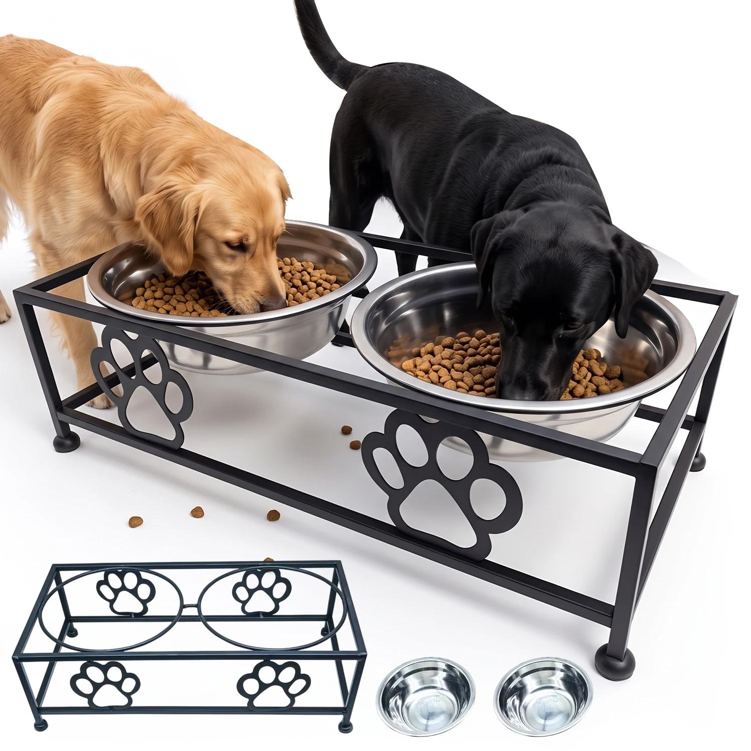 Bacs à nourriture surélevés pour animaux de compagnie, double bols en acier inoxydable, station d'alimentation surélevée avec conception anti-renversement, support d'alimentation pour animaux de compagnie pour Teddy, Golden Retriever, chiens de petite et moyenne taille