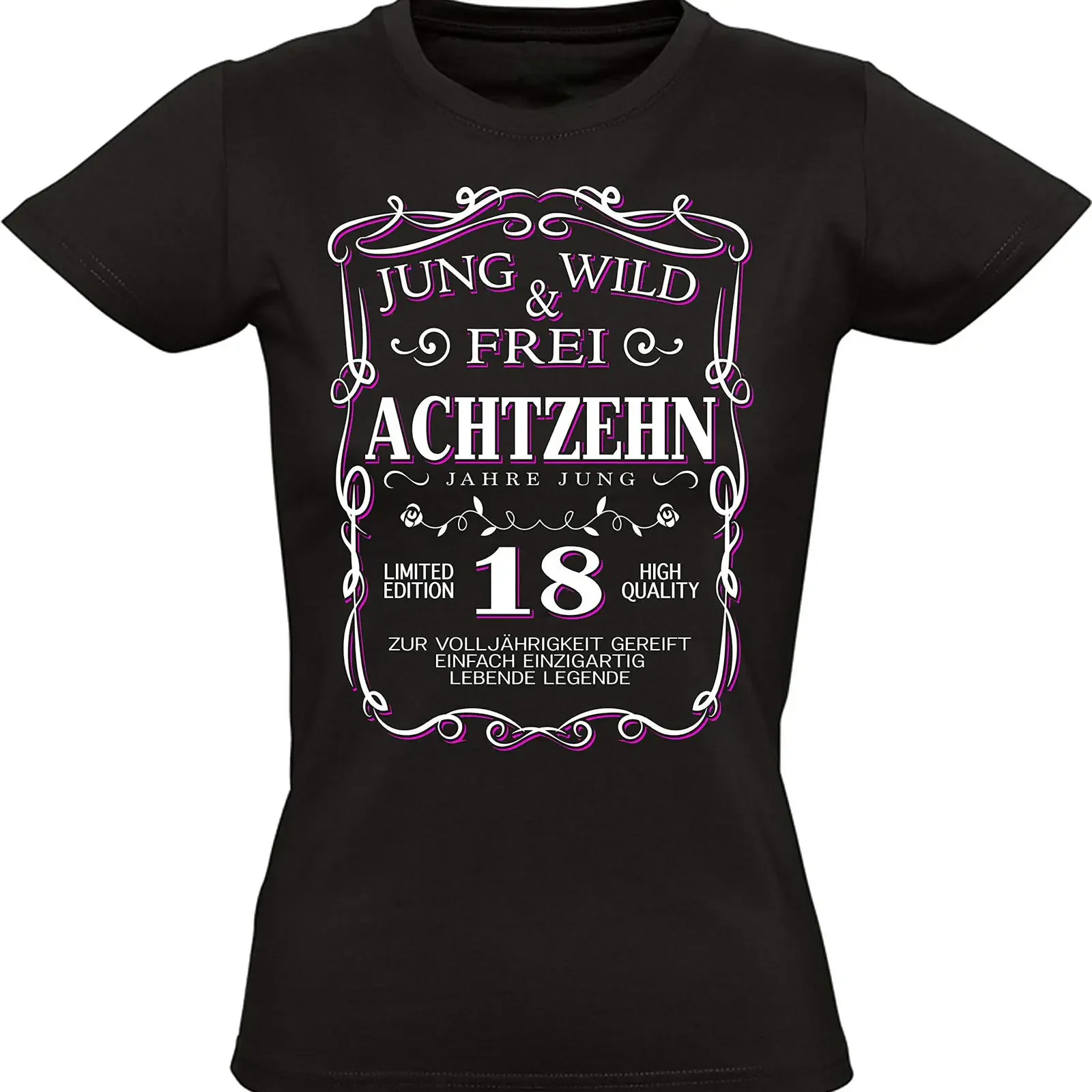 Baddery Damen T Shirt 18 Geburtstag Jahre zur Volljährigkeit für Frauen Freundin Tochter Schwester vintage Washed Breathable