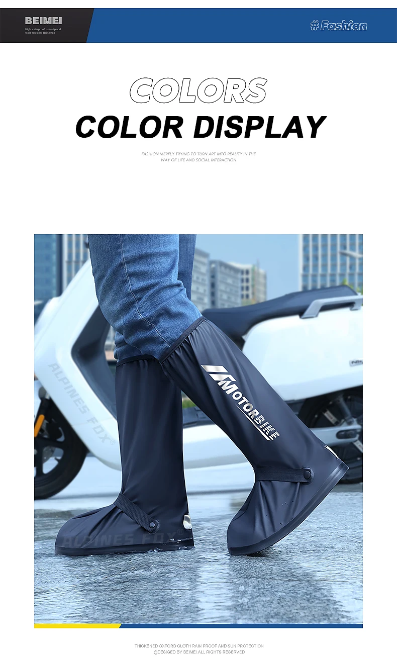 Motorrad-Regenstiefel mit hohem Schlauch, wasserdicht, reflektierend, rutschfest, für Motorrad, Radfahren, Fahrrad, wiederverwendbares Schutzzubehör – Detail 11