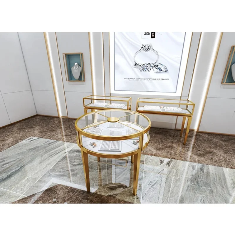 custom.WYP Oval Round Jewelry Showcase Glass Jewellery Shop Furniture Stainless Steel Jewelry Display Rack