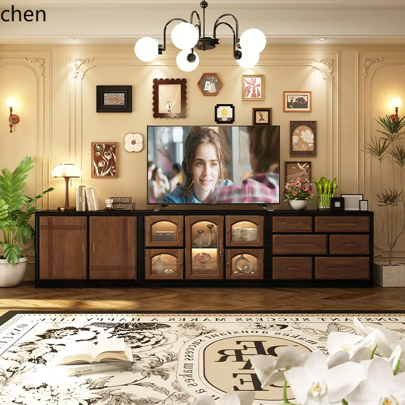 ZML red oak pure solid wood TV cabinet module combination display living room floor cabinet