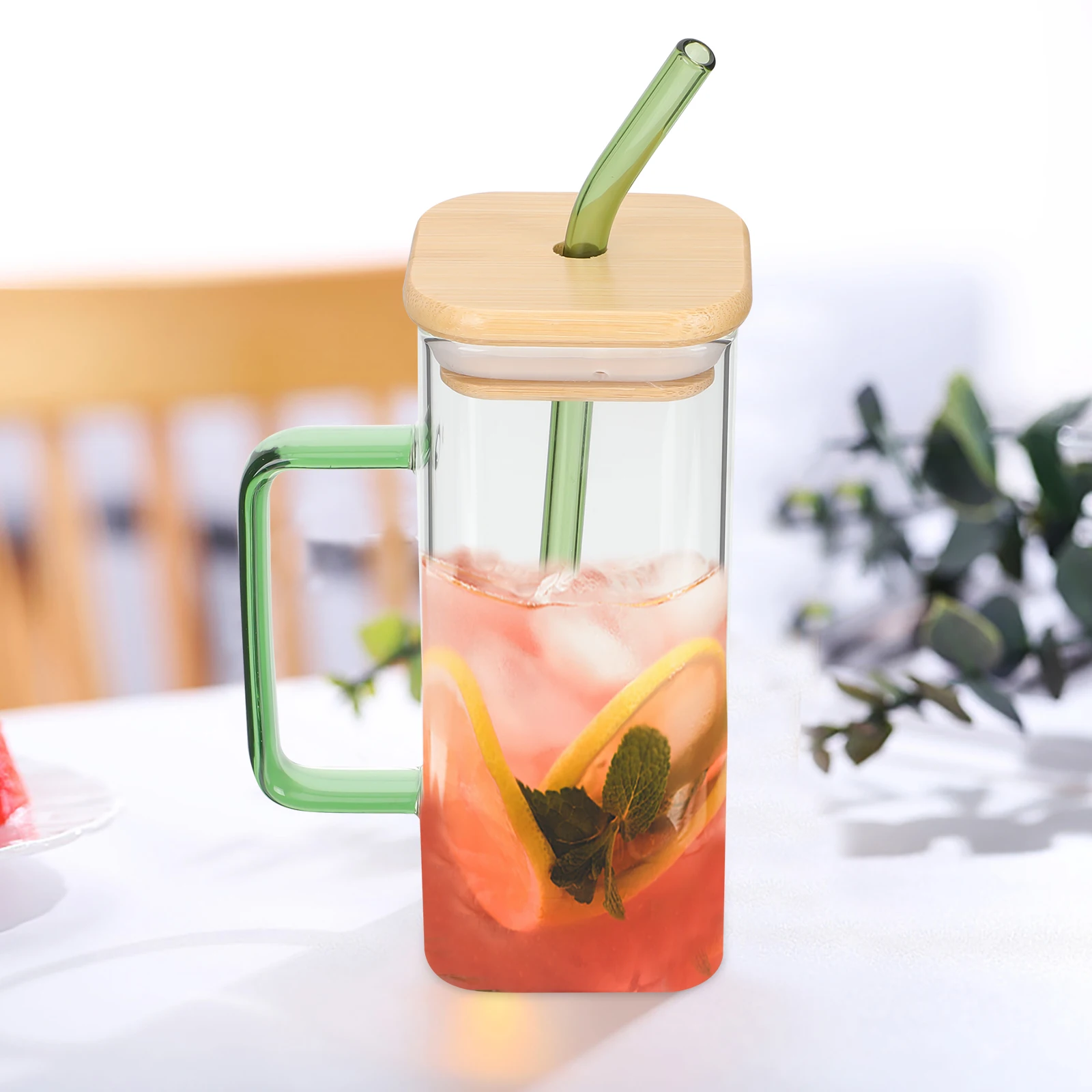 

Glass Water Cup Transparent Drink Cup with Lid Handle Heat Resistant Multi Drinking Supply Party Juice