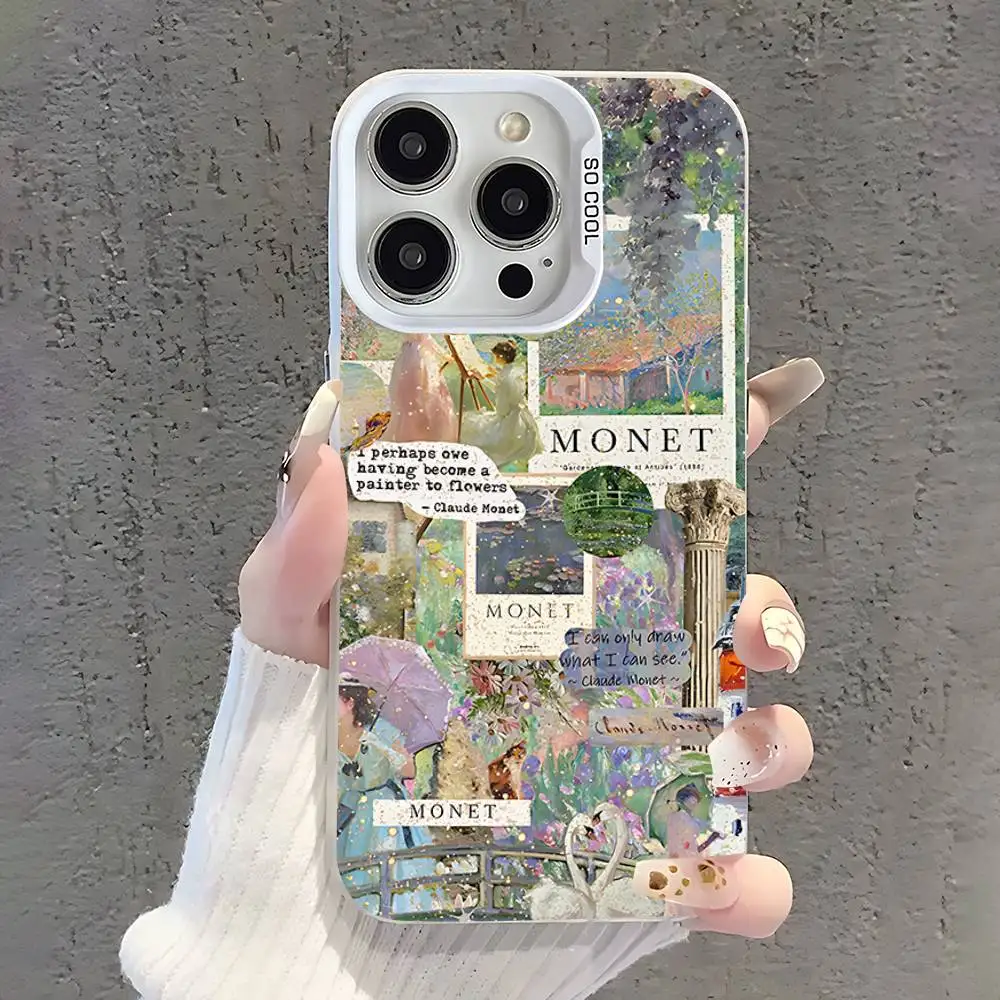 حافظة هاتف C-Claude Monet Garden Art لهاتف iPhone 17,16,15,14,13,12,11,Pro,XS,Max,Plus,Mini,SE غطاء مقاوم للصدمات من الحلوى البيضاء غير اللامعة