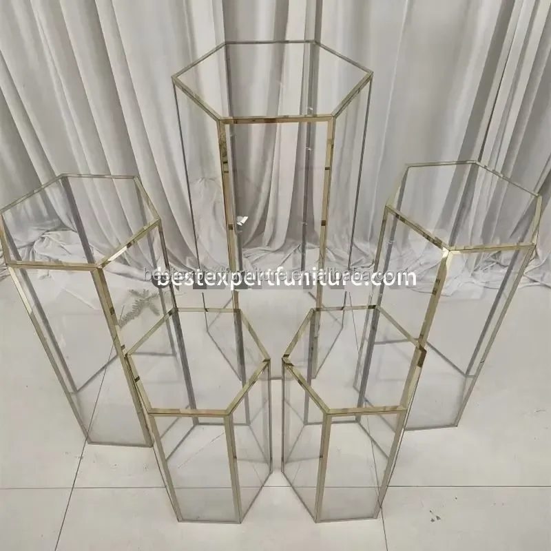 Hexagonal Transparent Acrylic Cake Stand Dessert Display Base Cylinder Bracket FT010 Clear Plastic Holder for Party Wedding