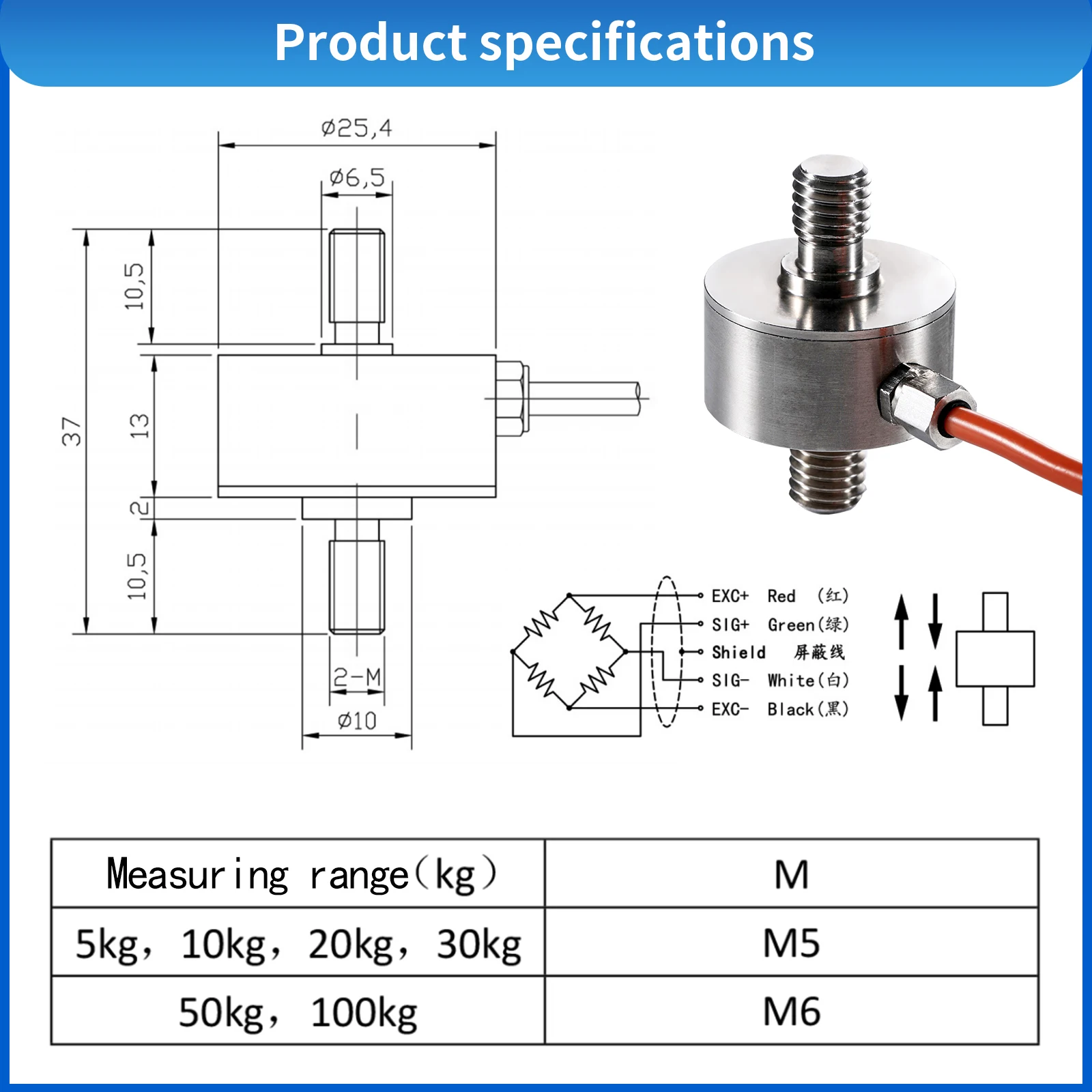 Mini Load Cell Sensor, alta precisão, tipo de fole, teste de compressão de tensão, peso da força, anéis suspensos, adapta HX711, 2pcs