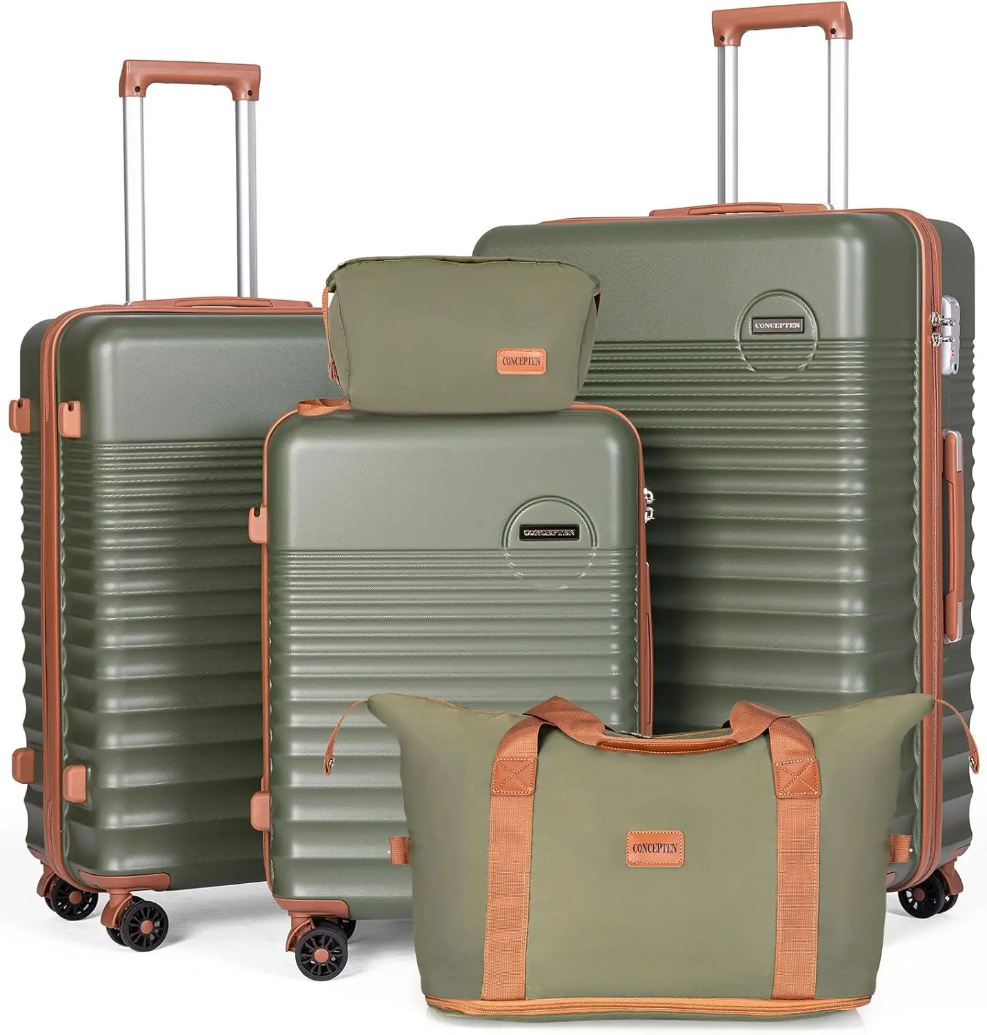 

Набор из 5 предметов: чемоданы из ABS-пластика с жестким корпусом, замком TSA, вращающимися колесами и телескопической ручкой для удобных путешествий