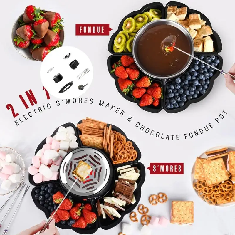 Indoor Electric Marshmallows Roaster Chocolate Electric Hot Pot with Fruit Tray Flameless Smores Maker Easy to Use