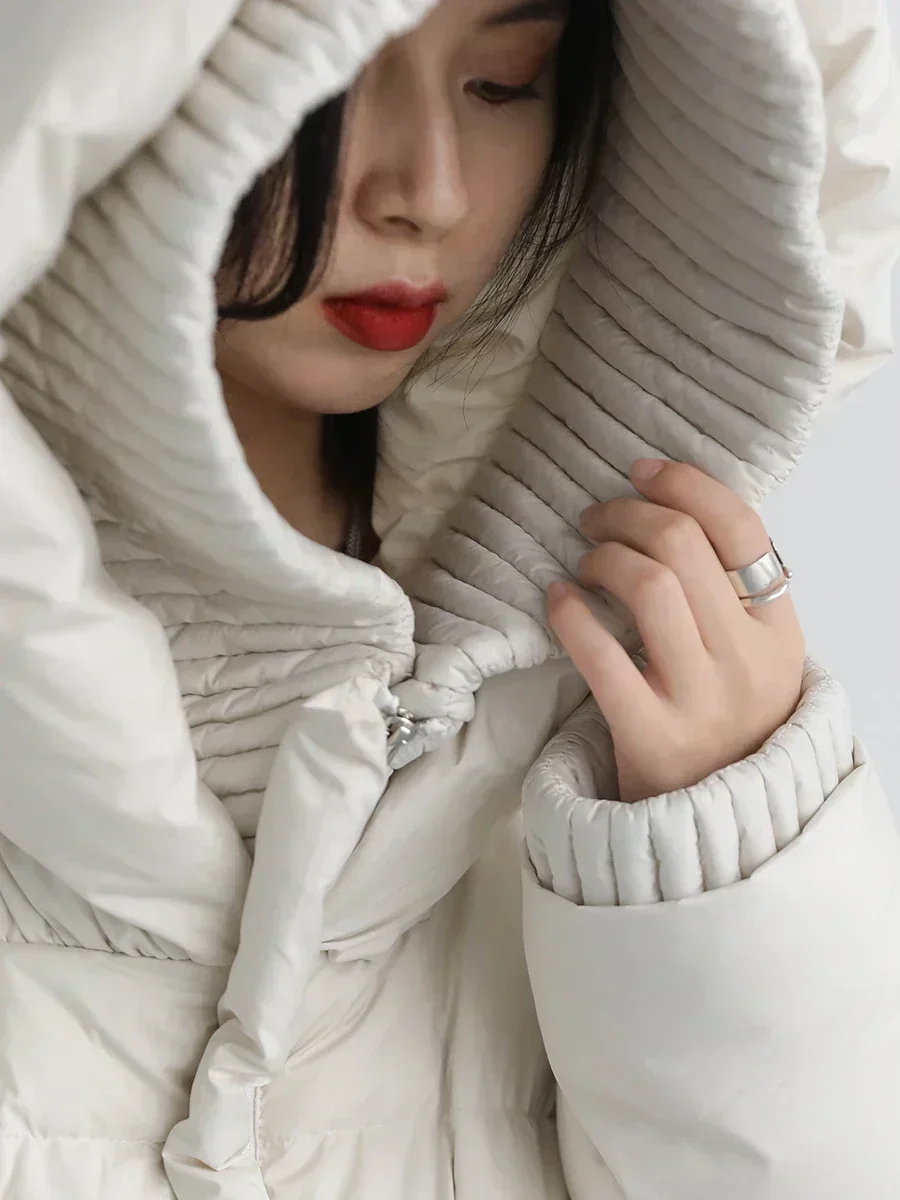 CHIC VEN Korean Women\'s Down Coats White Loose Hooded Long 90 White Duck Down Jacket Thick Warm Coats Parkas Autumn Winter 2022