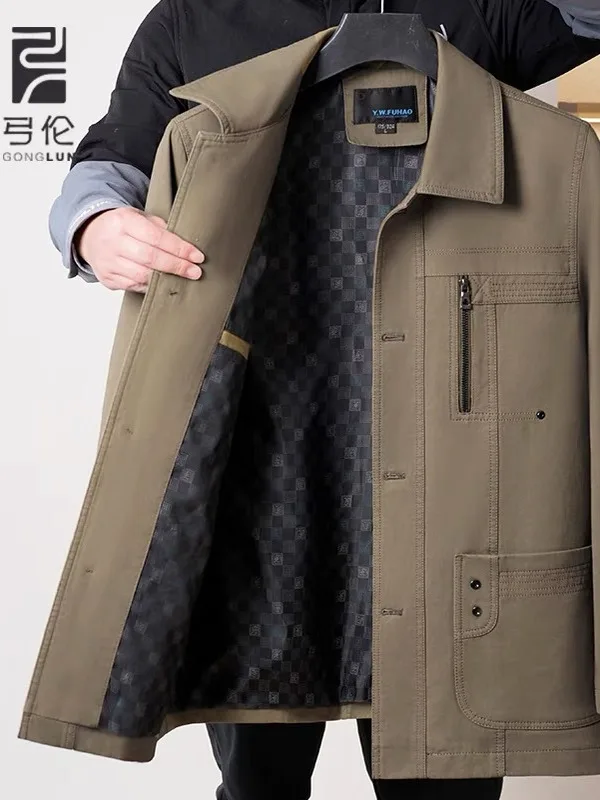 

Pure Cotton Men's Jaet Spring Autumn Wearable andpa Middle Aged And ly Outerwear Loose Fit Lightweight Cotton irt