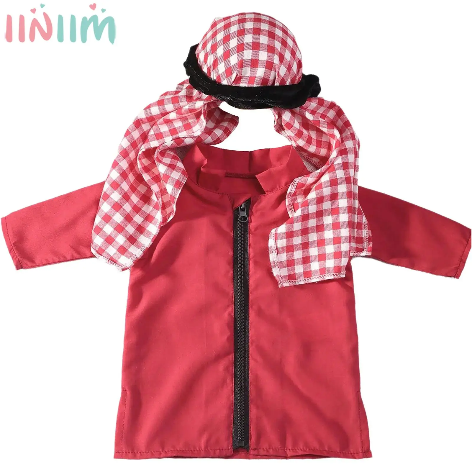 Trajes de fotografía para bebé recién nacido, bata roja de Oriente Medio con turbante a cuadros, Fiesta Temática de Halloween, disfraz de Cosplay del Príncipe árabe de Dubái