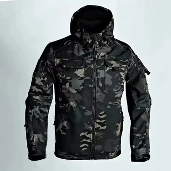 New Autumn WinterTactical Jackets Men Military Soft Shell Waterproof Windproof Hooded Jacket Outdoor Functional Multi-pockets 4