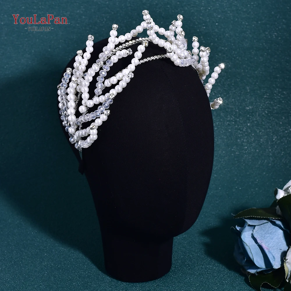 

YouLaPan Bridal Headband Fashion Crystal Pearl Double layer Headwear Elegant Wedding Party Headpiece Handmade Head Hoop HP842