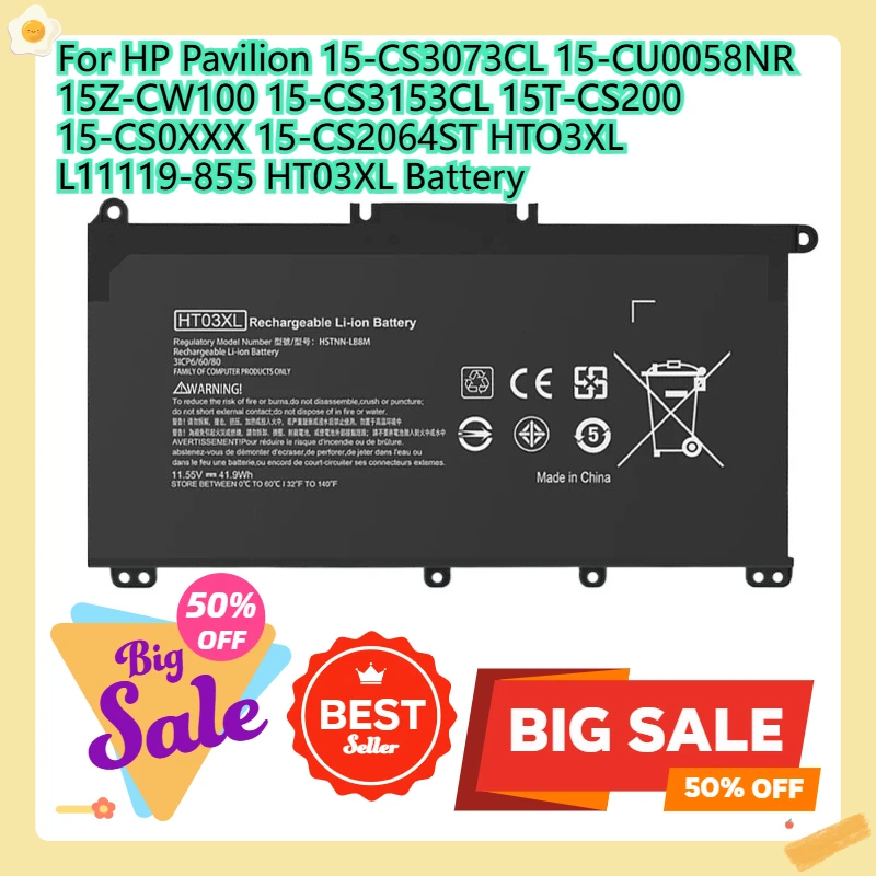 

For HP Pavilion 15-CS3073CL 15-CU0058NR 15Z-CW100 15-CS3153CL 15T-CS200 15-CS0XXX 15-CS2064ST HTO3XL L11119-855 HT03XL Battery