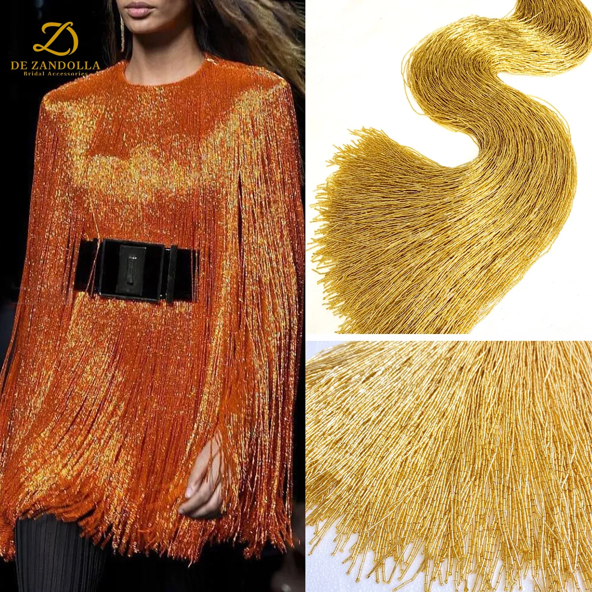 

100cm Length Gold Red Crystal Tassel Trim Sewn Tube Beads for Bridal Gowns Women's Dresses Curtains Fringe DIY Accessories