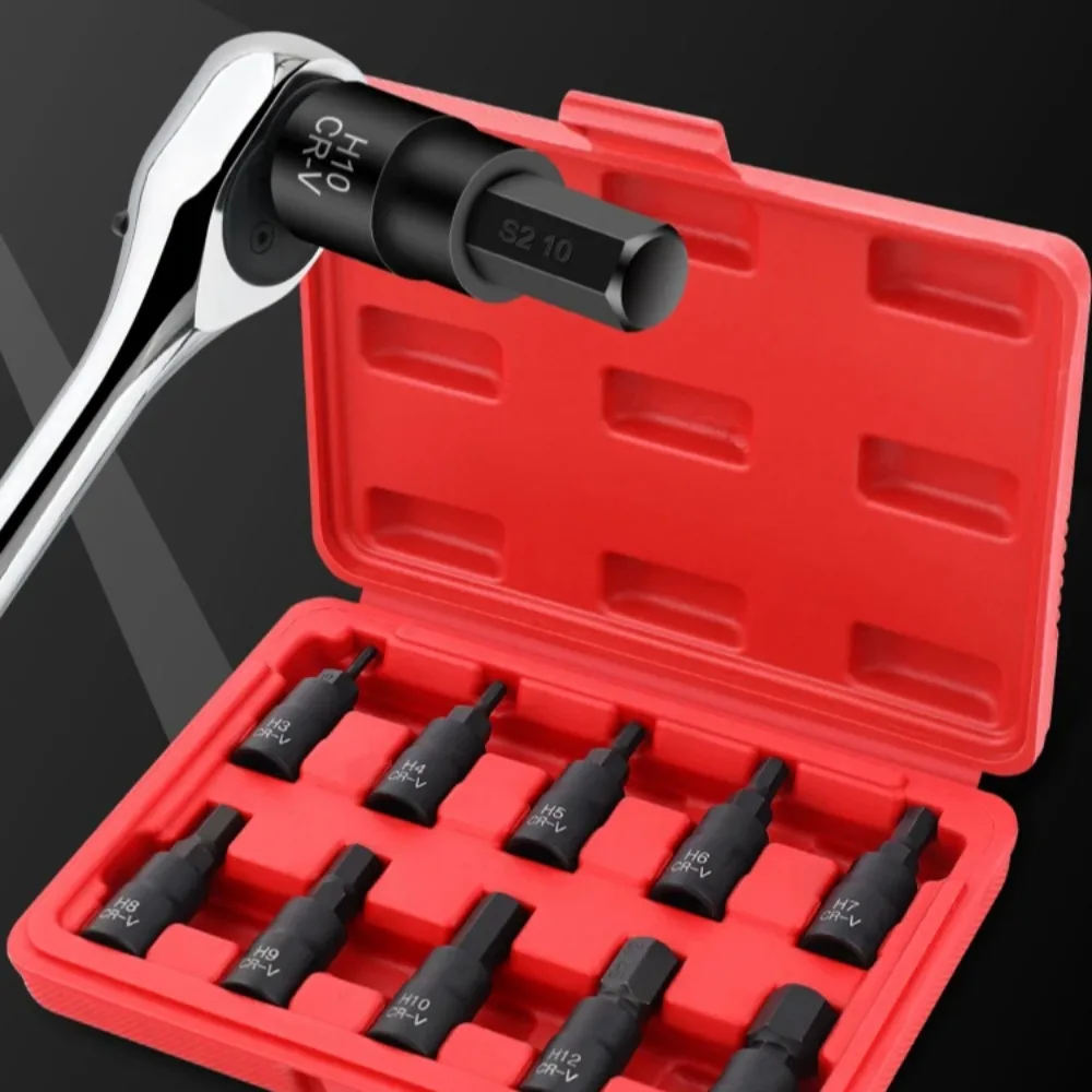 3/8" Drive Hexagonal Socket Set Torx Tool Socket Head Applicable to Manual Wrench S2 Blackened Box Hexagon Bit