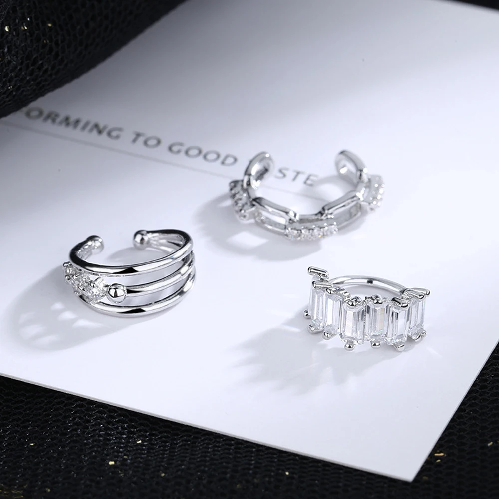 Elegant Hip hop Girls Punk Women S925 Ear Bone Clip Ear Cuffs Non Piercing Ear Clips Multi-layer