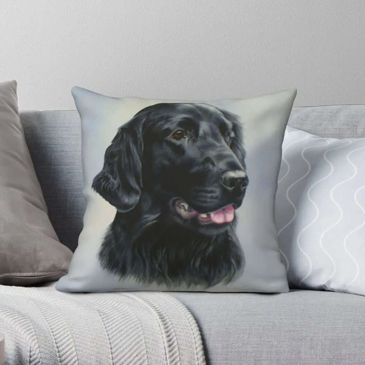 

Flat-Coated Retriever Black Pillowcase Polyester Linen Velvet Printed Zip Decor Throw Pillow Case Car Cushion Cover