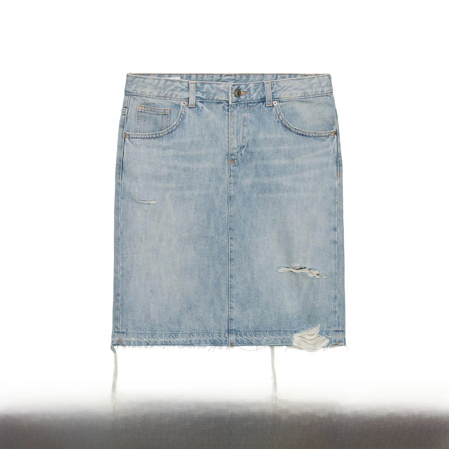 New Summer 2026 Women's Fashion Simple Versatile Casual Mid-Waist Hole Decoration Denim Skirt H-Shape Straight Cut Cotton Blend
