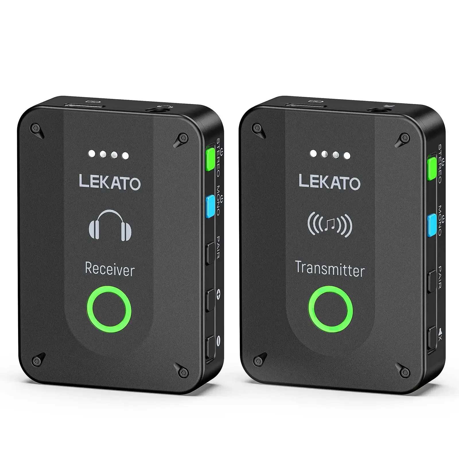 Lekato Ms-02 Sistema Iem sem fio - Monitores intra-auriculares estéreo de 2,4 GHz com transmissor/receptor de cinto - sincronização automática para uso ao vivo e em estúdio