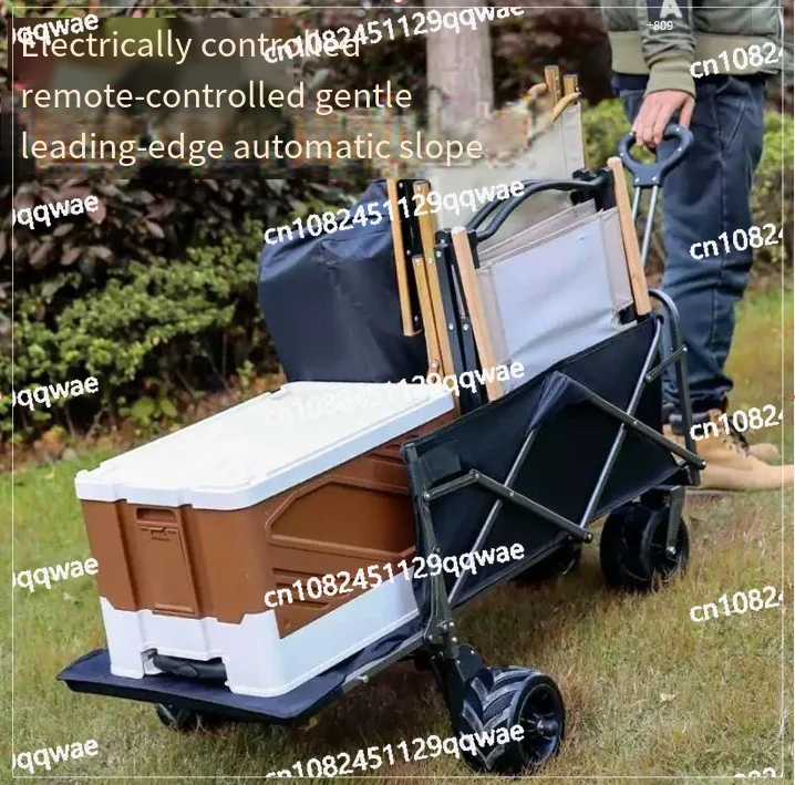 7-Inch All-Terrain Wheels, Foldable Beach Cart, Four-Wheel Camping Cart for Camping Gardens, Remote Control Power Tool Cart