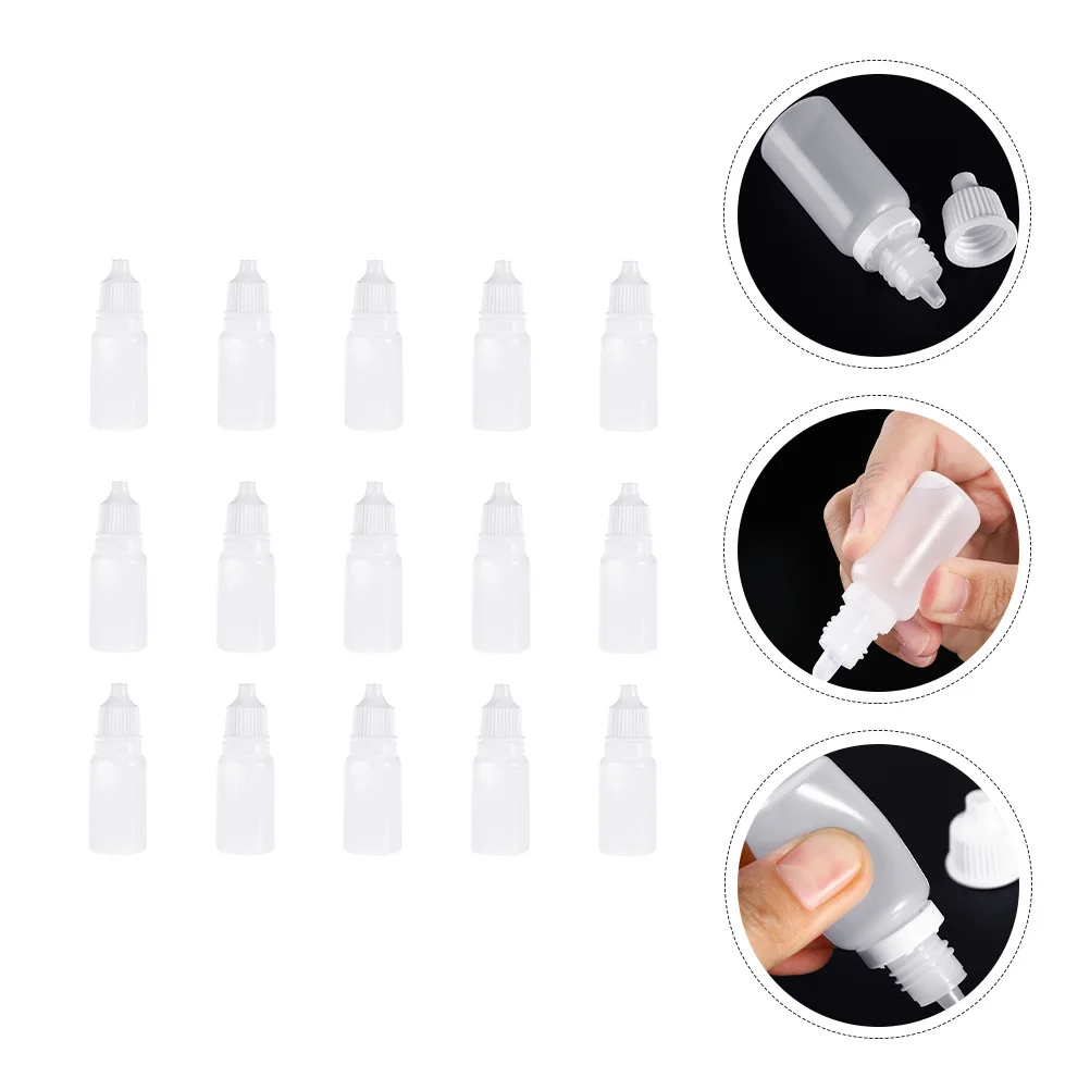 60 Pcs 10ml Eye Drop Bottles Plastic Dropper Containers Refillable Clear Body Travel Solvent Oil Essence Dispenser