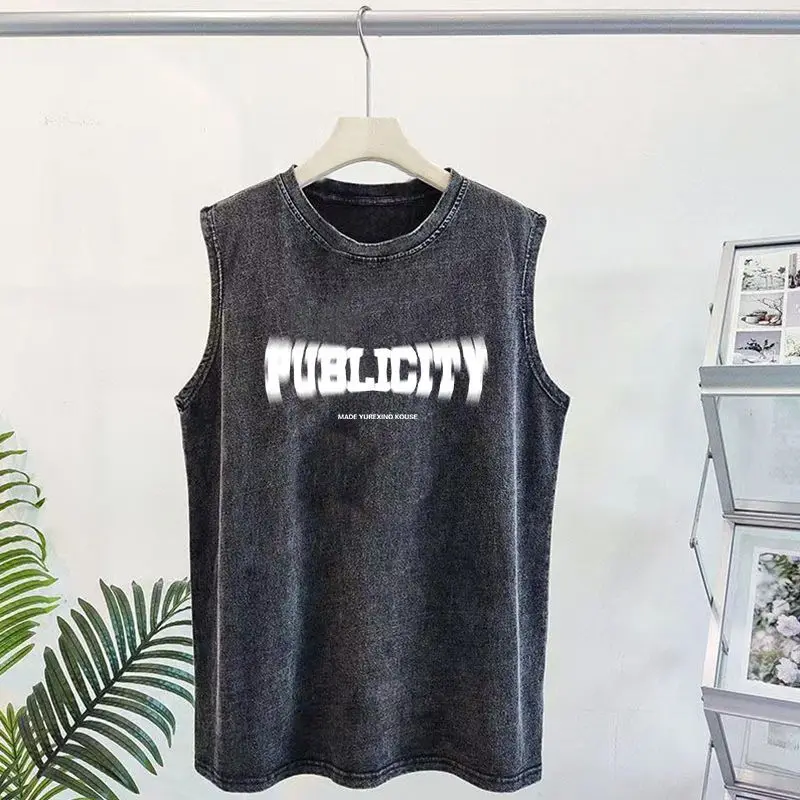 Amerikanisches Vintage-Hemd für Herren, gewaschen, ärmellos, grafische Sommer-Mennium-Kleidung, Fitness-Weste, lockeres T-Shirt