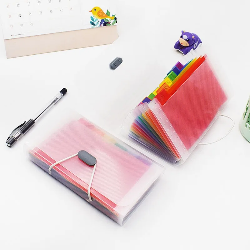 Grids Mini Organ Bag Rainbow Inner Page Large Capacity File Folder Data Storage Organizer School Office Education Supplies